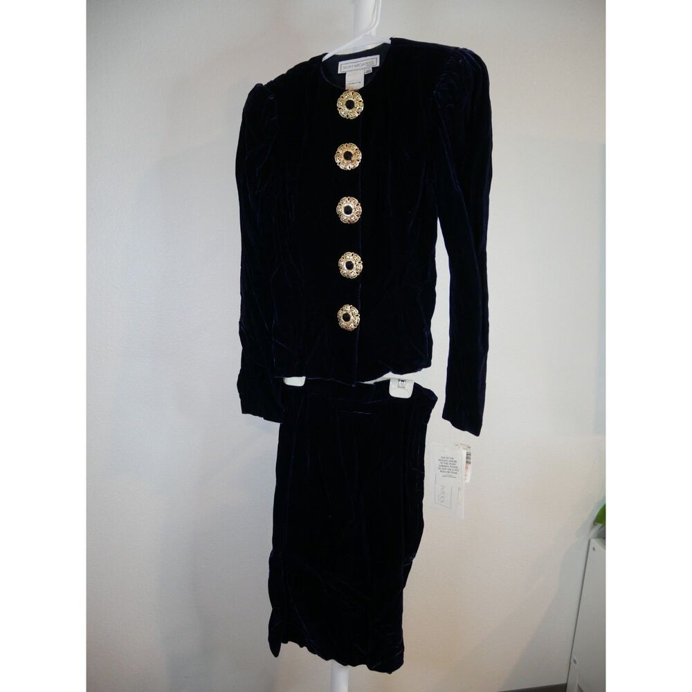 Vintage Scott McClintock Velvet Skirt Suit Size 6 Jeweled Buttons NWT